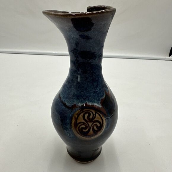 Colm de Ris Ireland Studio Art Pottery Ombre Blue Brown Handmade 8.25" Vase - Picture 1 of 8